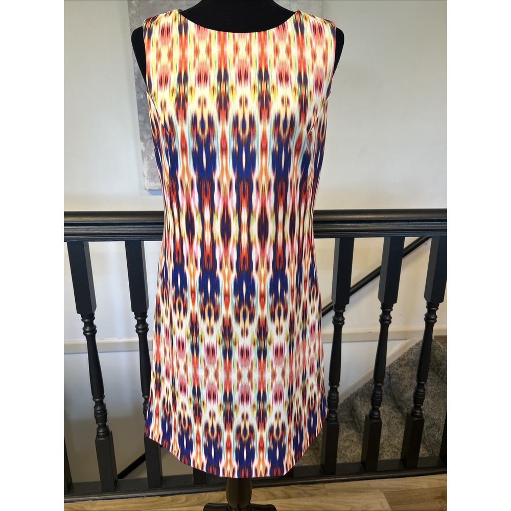 Women's Dress Sheath Multicolor Stretch Lined Zip Back Size 6 By Tamari